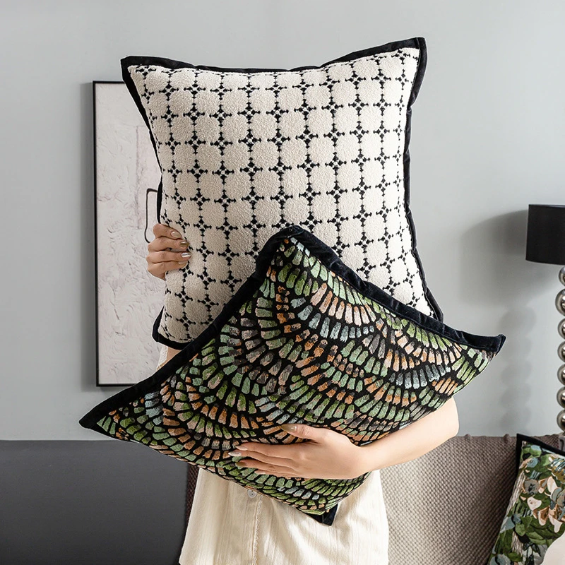 Modern Simple Jacquard Cushion Cover 45x45cm Green Baroque Throw Pillow Covers Decorative Luxury Living Room Sofa Home Decor