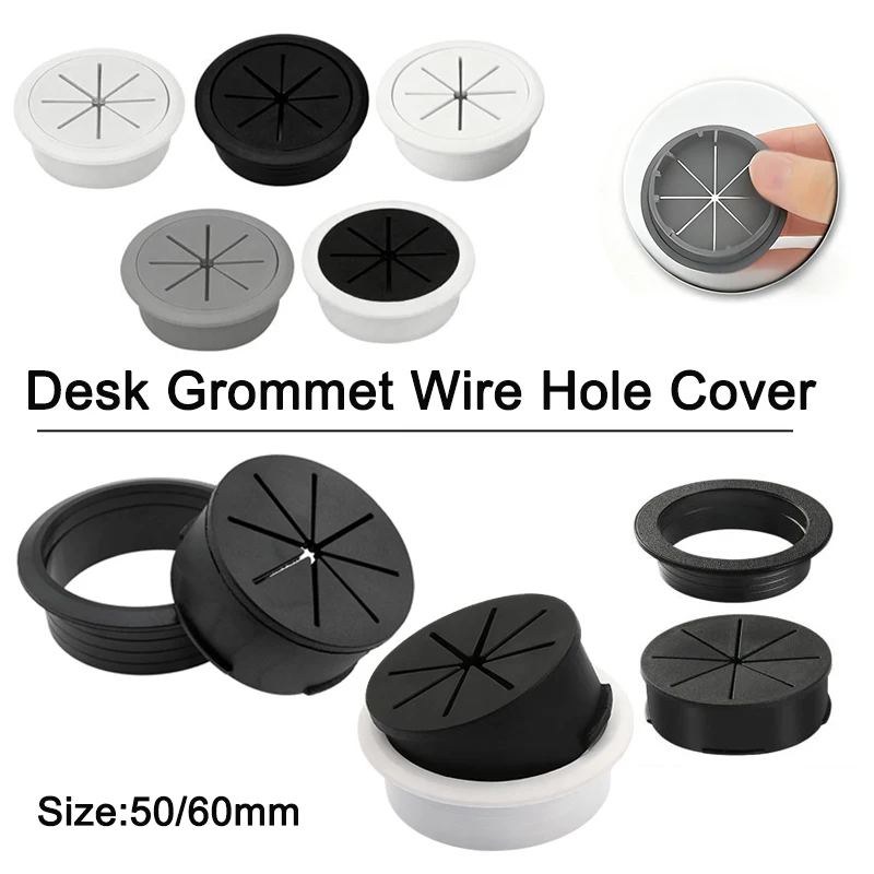 50/60MM Table Cable Organizer Desk Cord Grommet Wire Hole Cover Line Outlet Port Threading Box Cover Cable Passing Box Office