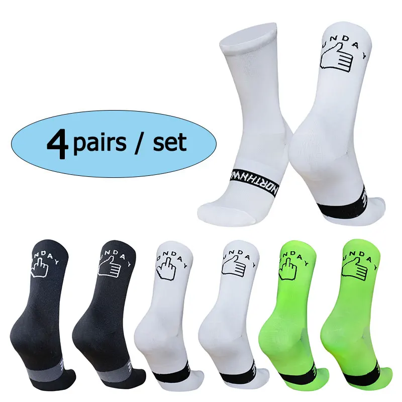 4 pairs of men and women cycling socks, outdoor sports road cycling, running, professional sports socks