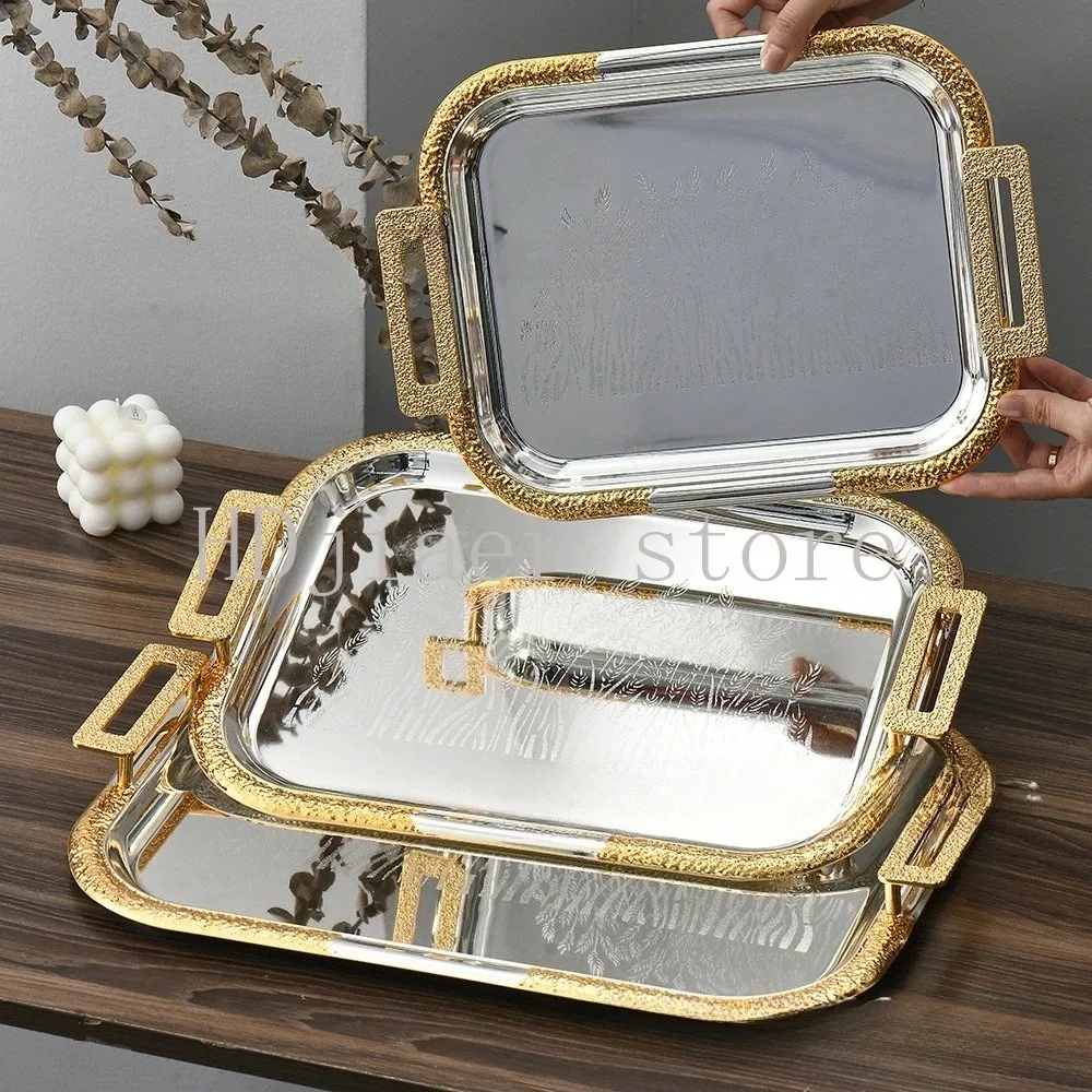 

Light luxury cafe restaurant high-end metal tray rectangular fruit plate cake baking storage plate