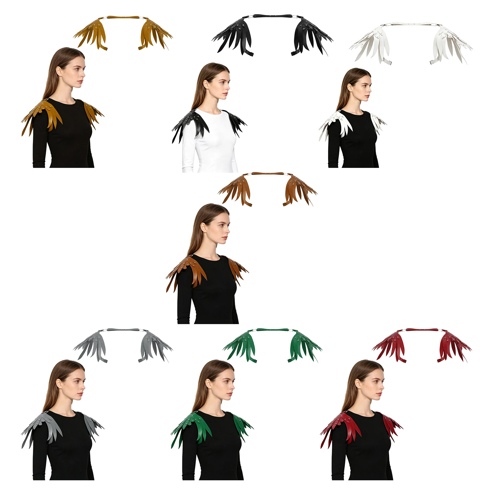 Adult Feather Shoulder Armor Costume Accessories Steampunk-style Faux Leather Feather Shoulder Armor with Adjustable Straps