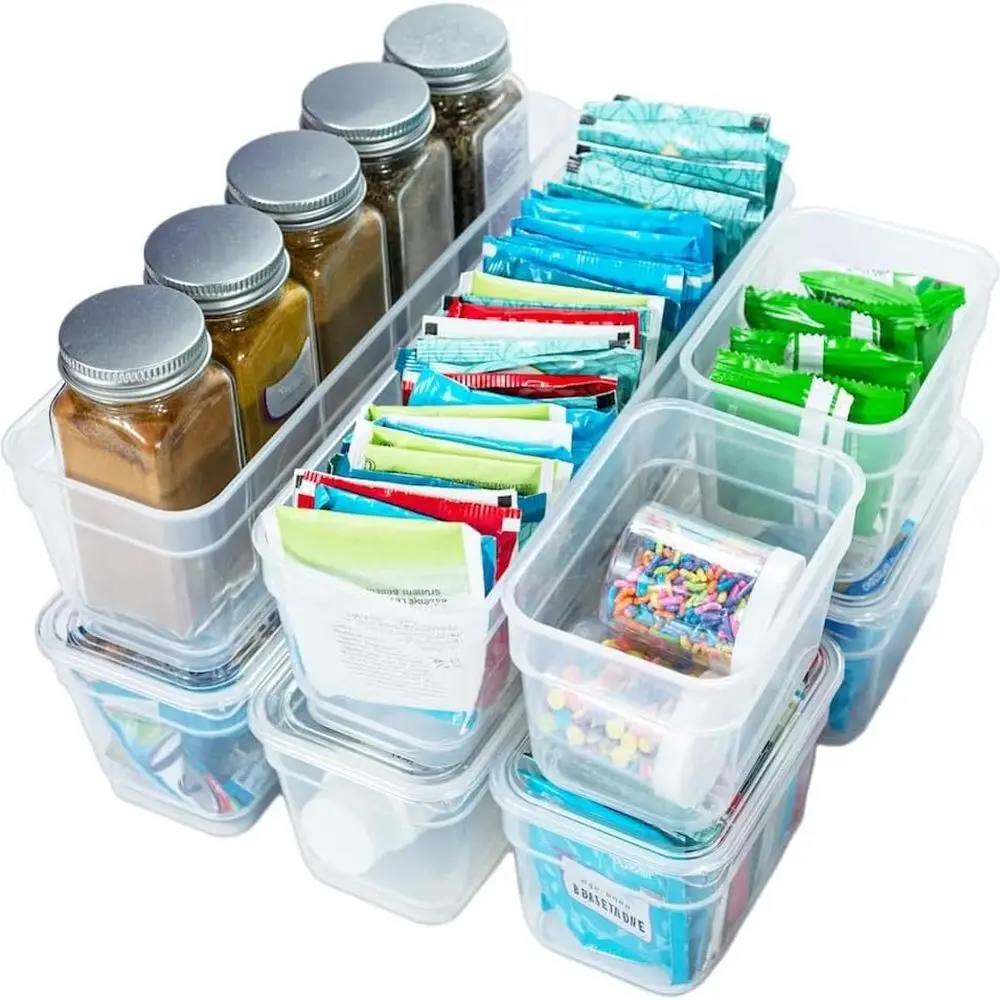 

Прозрачные пластиковые коробки для хранения с крышками — 4 больших и 4 маленьких, набор домашних органайзеров AB Designs