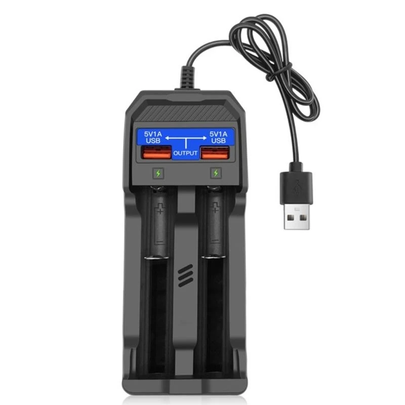 

652F 18650 2-Slot Charging Dock Adapter Multifunctional Lithium Battery for 18650/18500/18490/14500 Black