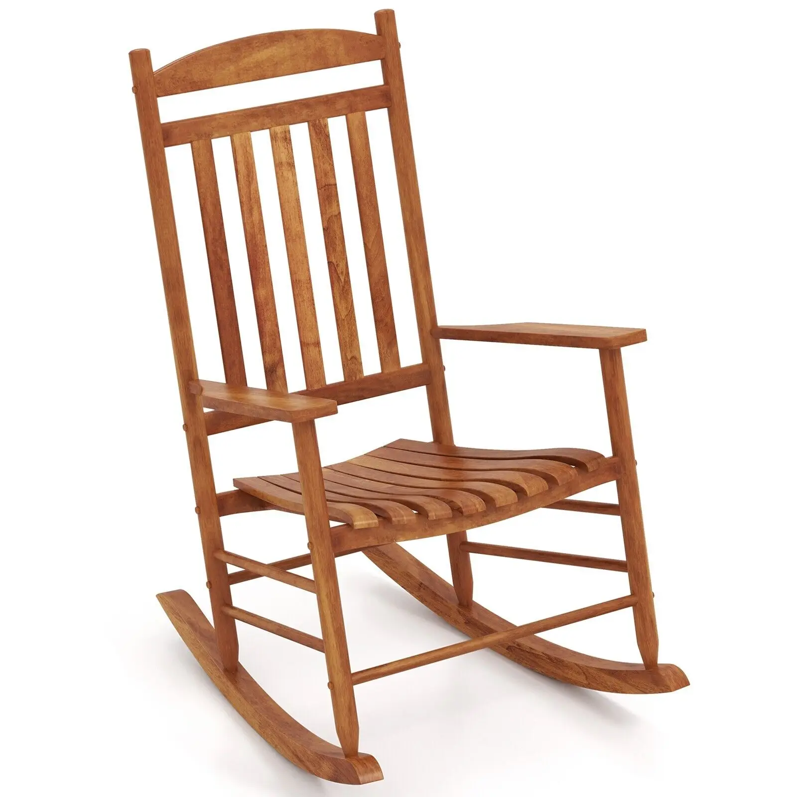 GOFLAME Outdoor Patio Wood Rocking Chair High-Back Poplar Wood Rocker