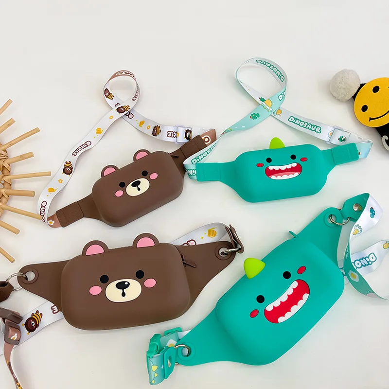 Parent Child Silicone Breast Bag Children's Cartoon Animal Smiling Dinosaur Breast Bag Student Cute Bear Mobile Phone Jelly Bag