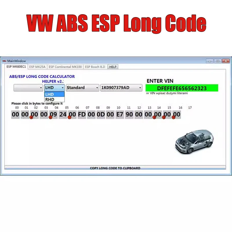 Newest for VW ABS ESP Long Encoding Calculator ESP PUMP  MK60EC1 Long code calculator