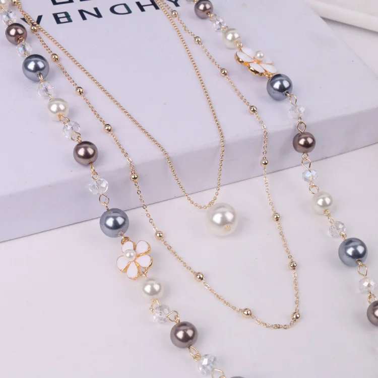 Luxury Brand Long multi-layer pearl Necklace sweater chain women\'s fashion hanging chain decorative necklace wholesale