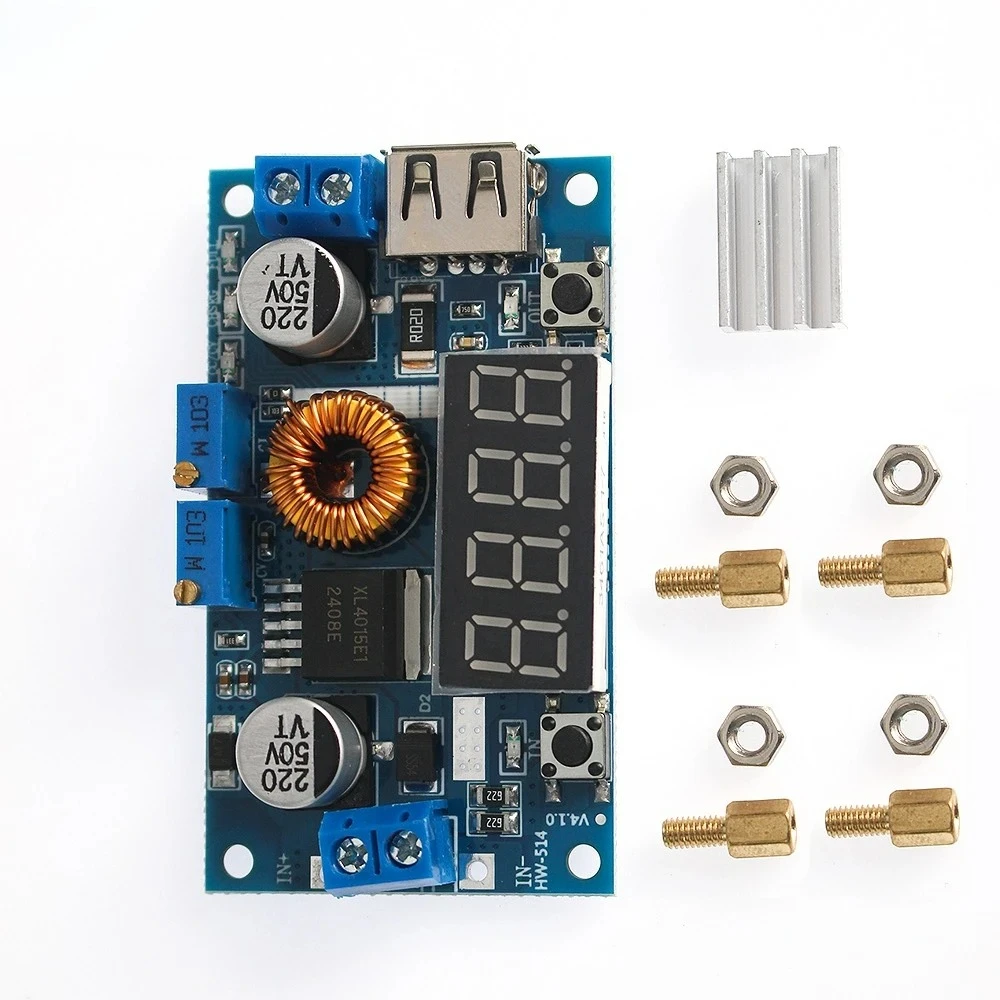 Módulo de cargador reductor 5A XL4015 DC-DC, convertidor reductor ajustable de corriente de voltaje constante, controlador LED con voltímetro rojo