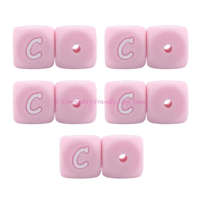 85AE Pink Letters Silicone Beads Bulk 10Pcs for DIY Pacifier Clip Jewelry Making Accs Name Soother Necklace Loose Bead Accs