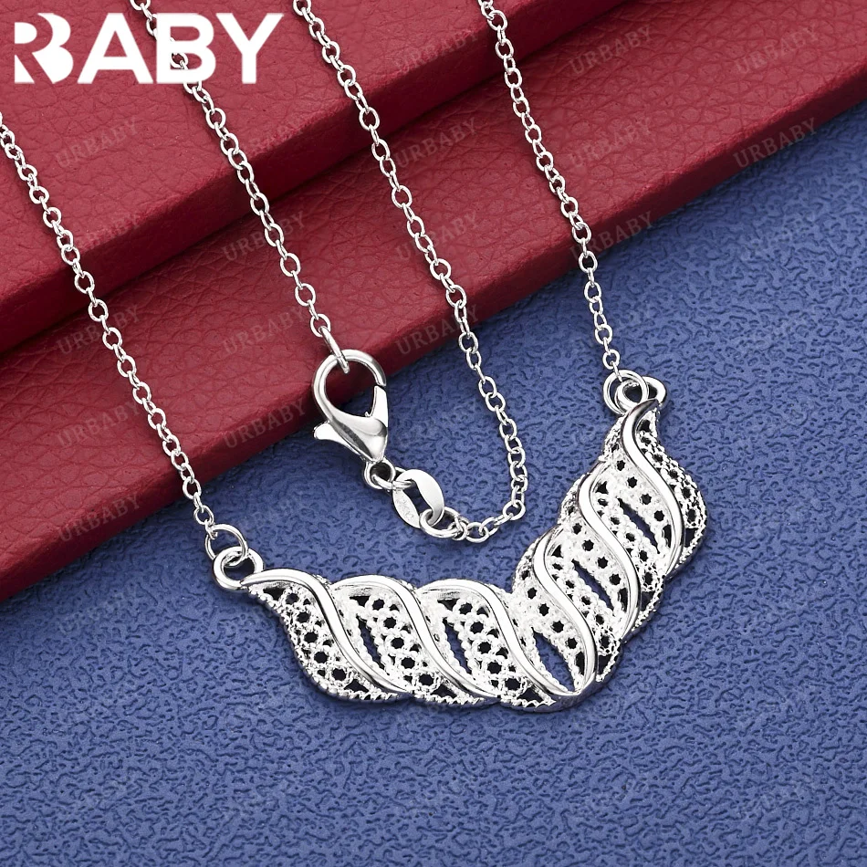 

URBABY 49cm 925 Sterling Silver Hollow Pendant Necklace Chain For Women Wedding Engagement Party Jewelry Gifts