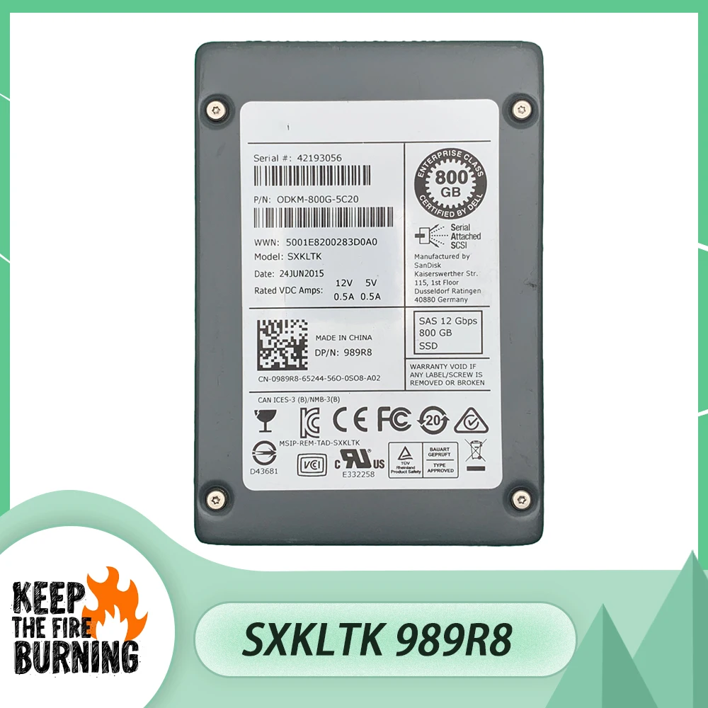 For Dell SXKLTK 989R8 800G SSD SAS 12G 2.5'' Storage Hard Disk