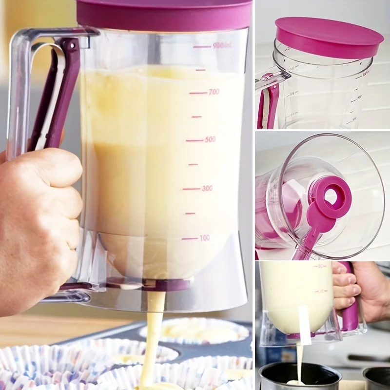 Dispensador de Massa de 900ml, Aplicador Manual com Alça para Panquecas e Cupcakes, Ferramenta de Cozinha Anti-Gotejamento para Waffles e Crepes