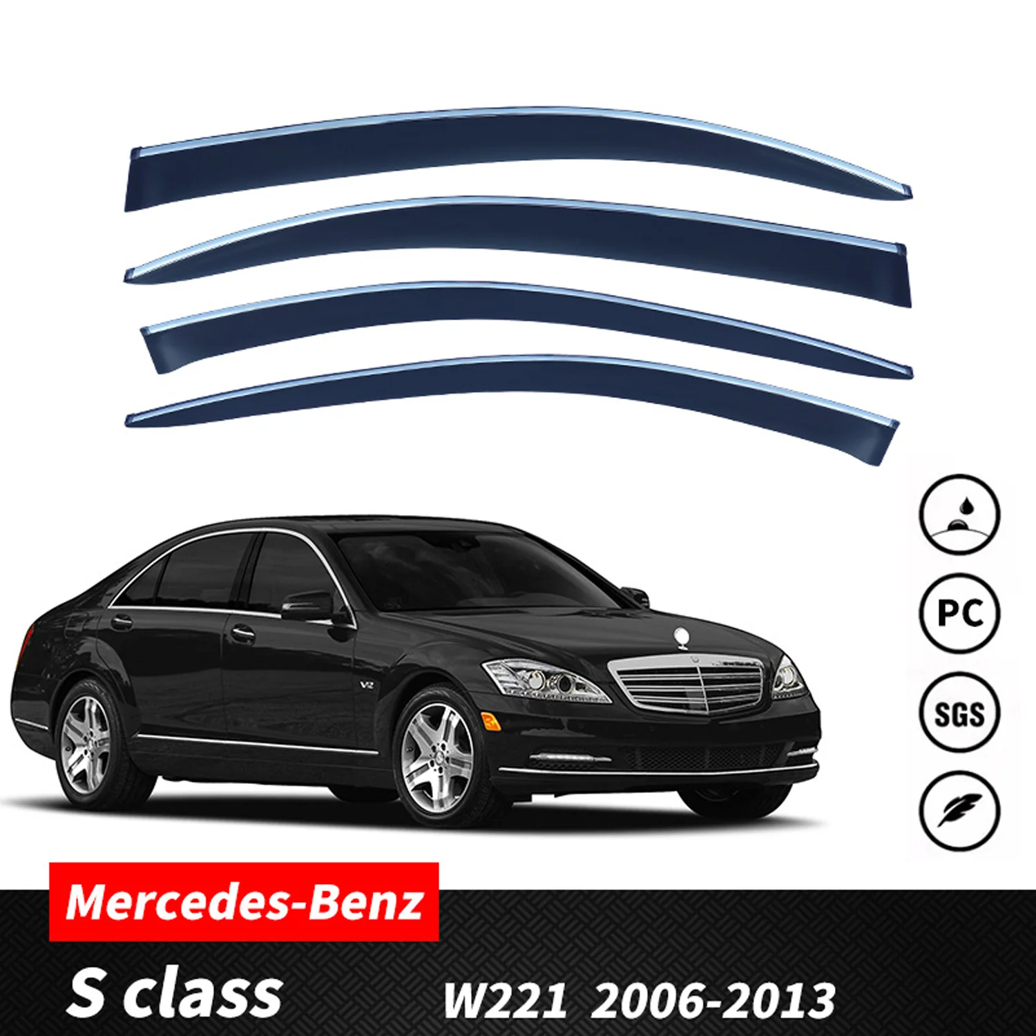 

Chrome Strips Rain Guards for MERCEDES-BENZ S-CLASS L W221 2006-2013 LWB Window Visor Wind Deflectors Door Visor Vent Shades