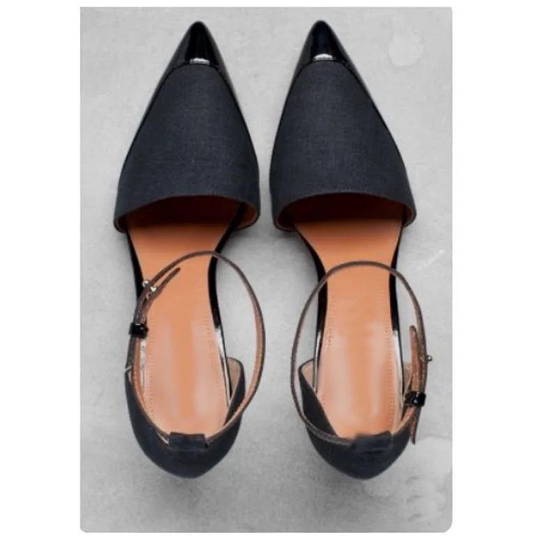 Black Pointed Toe Western Pumps Buckle Strap Cover Heel Fashionable Sexy Novel 2023 Summer Big Size Woman Shoes Zapatillas Mujer