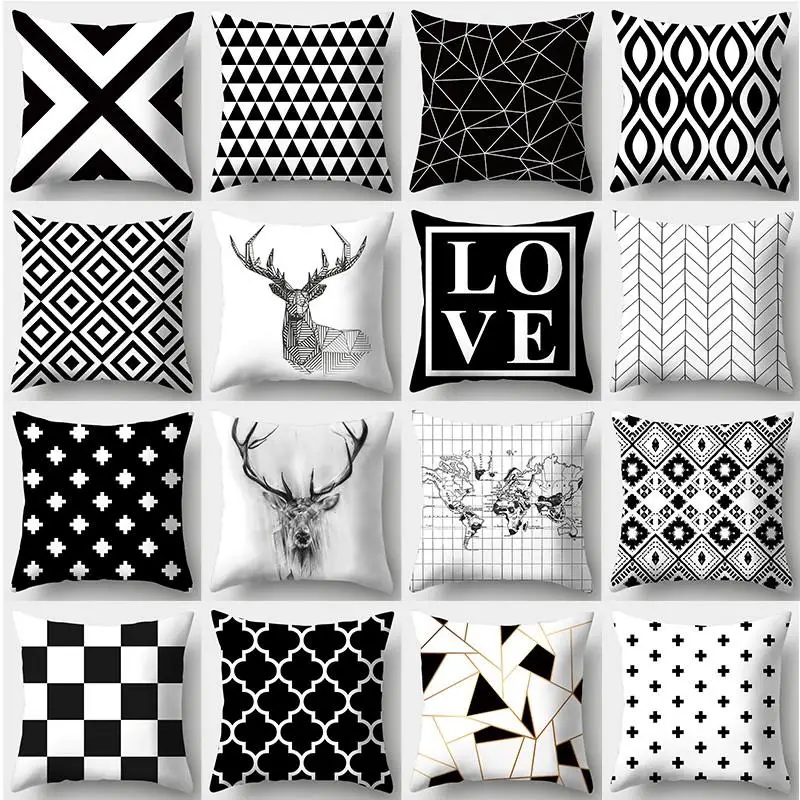 Black and White Series Pillowcase Sofa  Simple Home Style Cushion Cover Bedroom Living Room