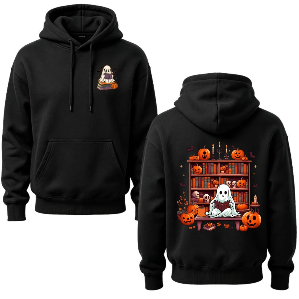 Book Lover Spooky Season Hoodie Cute Reading Ghost Vintage Library Art Novelty Autumn Halloween Pullover 2026 Festival Costumes