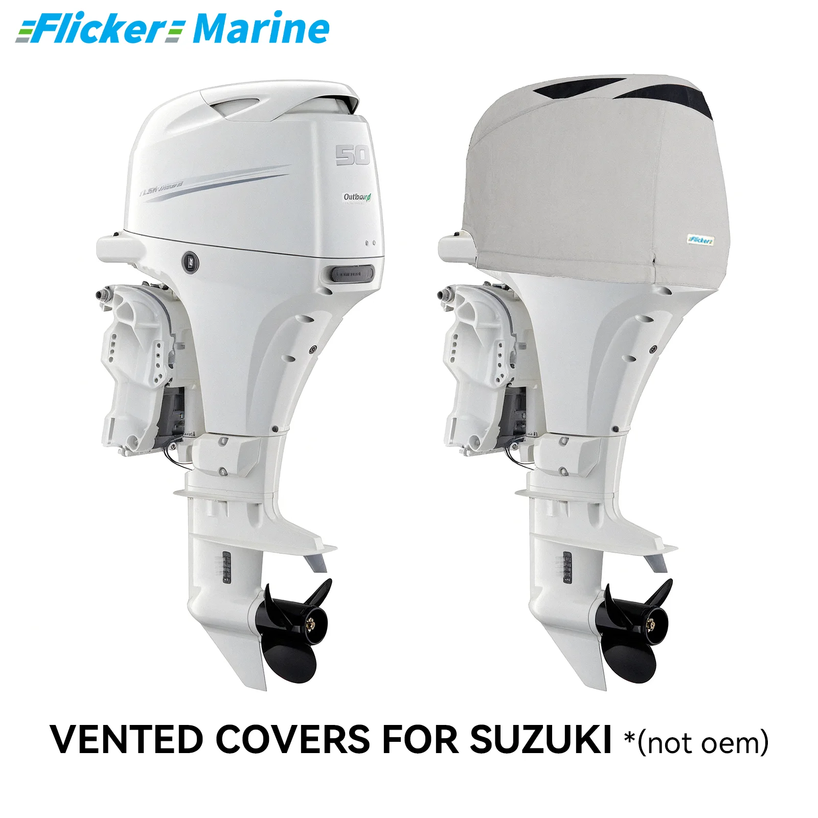 Flicker Vented Outboard Engine Cover Compatible with Suzuki | Marine Canvas, Triple Layer, Fleece Lined, Waterproof UV