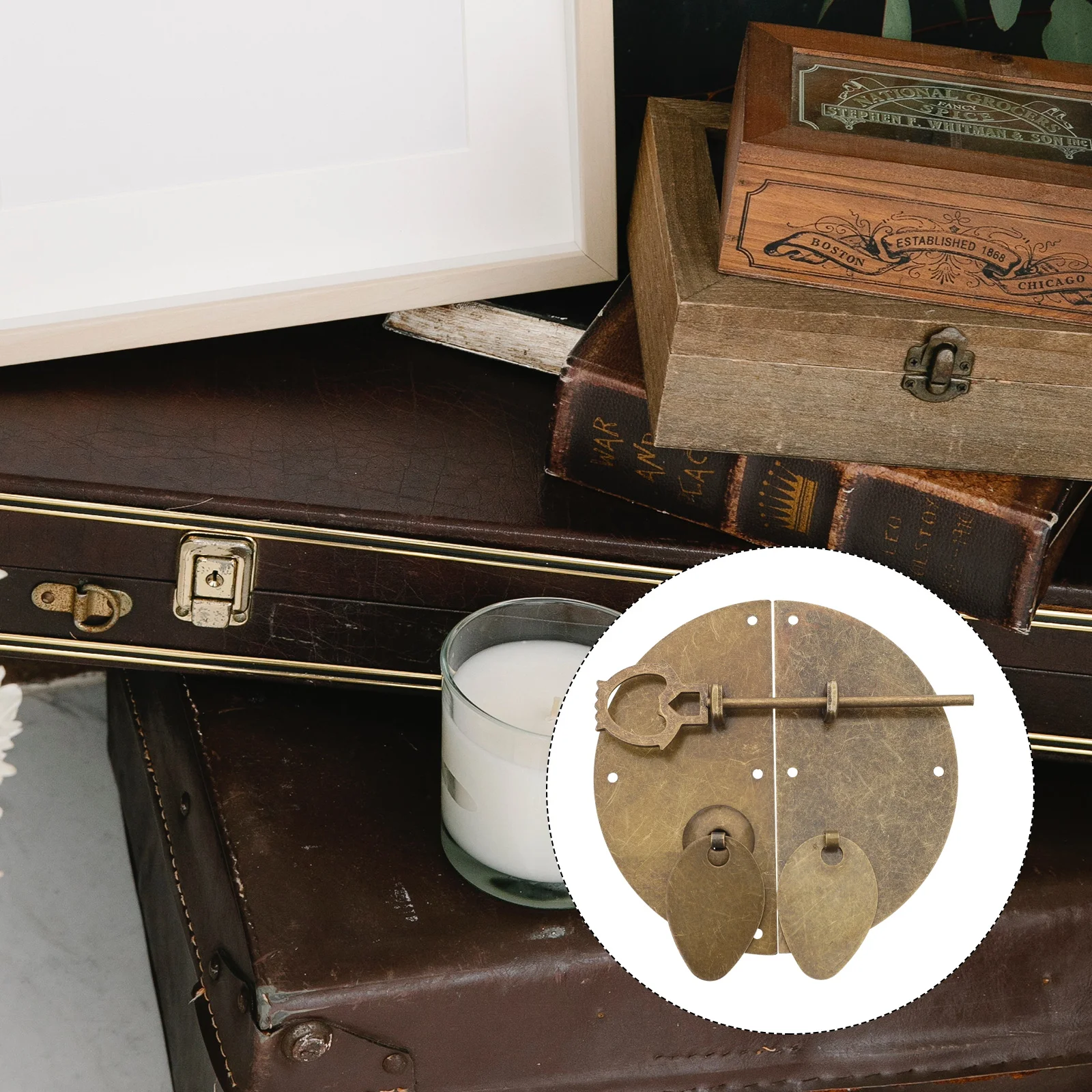 

Retro Box Buckle Zinc Alloy Cabinet Lock Wood Hasp Latch Old Fashioned Hardware Smooth Vintage Design Sturdy Structure Easy