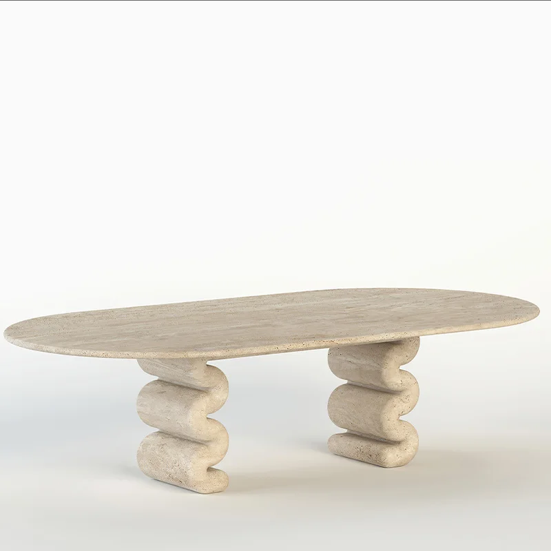 Retro Furniture Natural Travertine Living Room Home Light Luxury Long Dining Table
