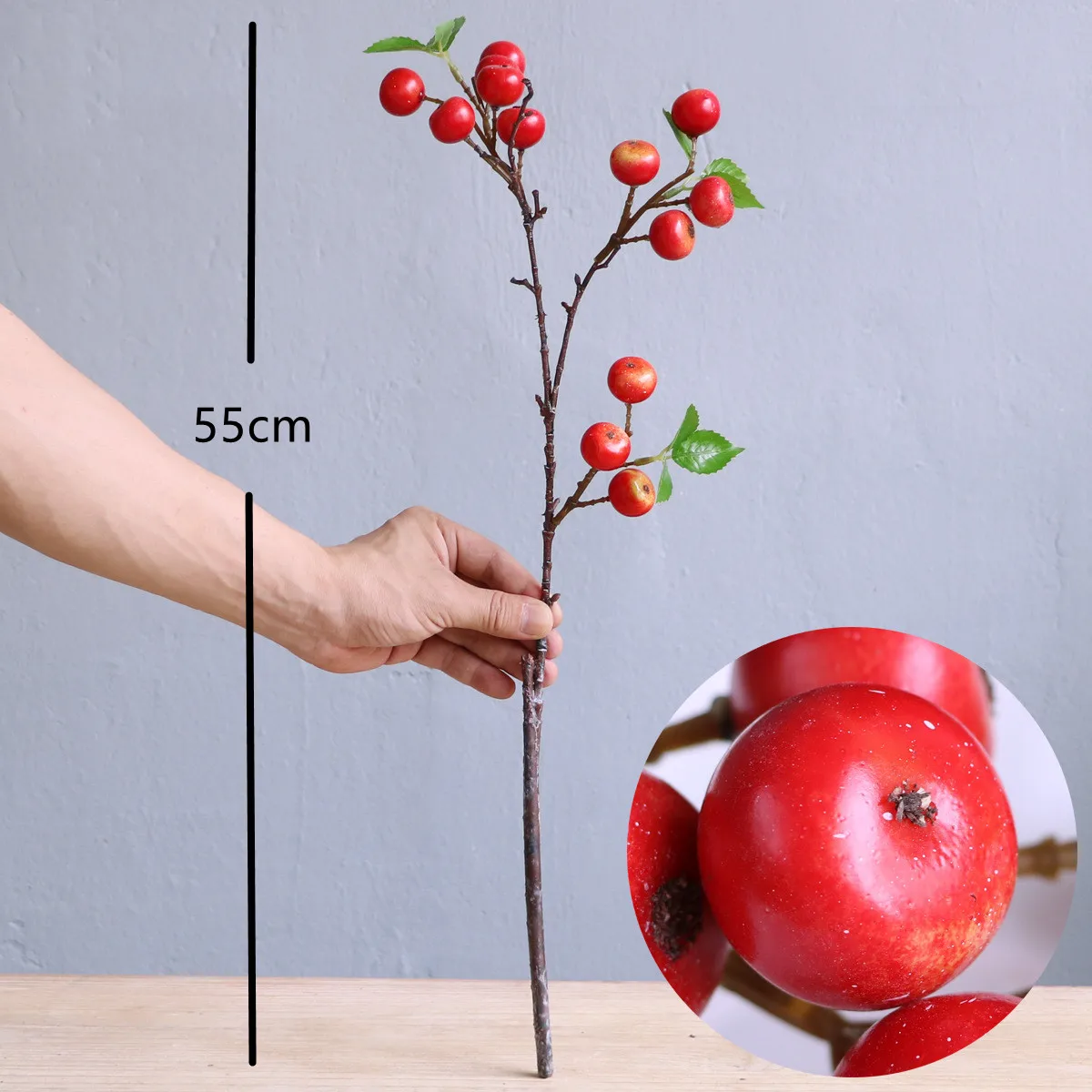 Gut aussehender kleiner Apfel, künstliche Blumen, künstliche Früchte, langer Zweig für Zuhause, Wohnzimmer, Dekoration, Tabelle, Weihnachtsdekoration – Detail 9