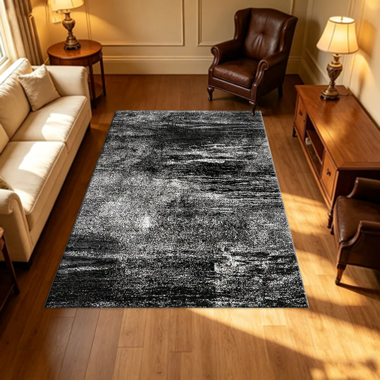 Black Grey Vintage Texture Carpet Flooring Retro Industrial Style Indoor Home Area Rug