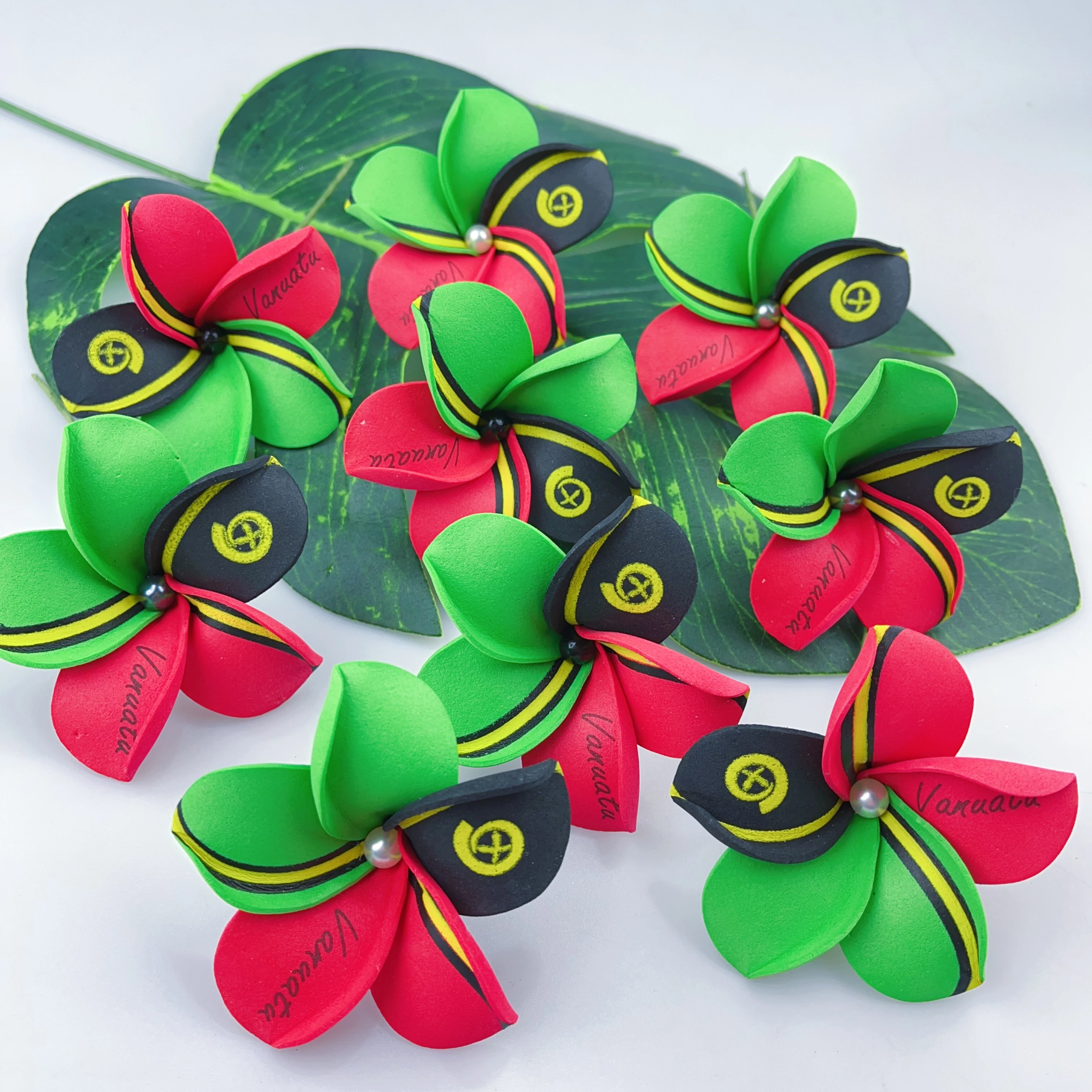 

10 Pcs Vanuatu Simulation foam Plumeria Flower Add pearls Earclip for National Day Celebration Hawaii Floral Hairpieces