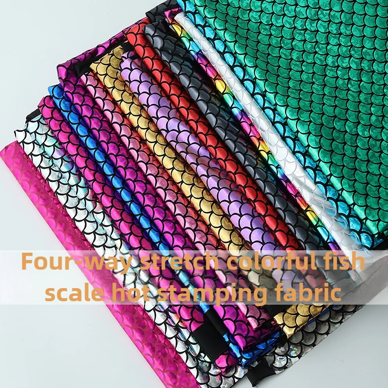 

Fish Scale Hot Stamping Gold Fabric Stage Performance Clothing Four Sides Elasticity Laser Iridescence Color Decoration Fabric