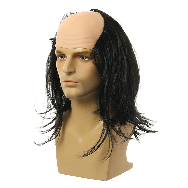 Kahlköpfiger Alter Mann Synthetische Perücke Seitlich Zerzauste Lockige Haare Unisex Älterer Wissenschaftler Charakter Halloween-Party Lustiges Cosplay Retro-Komödie – Detail 8