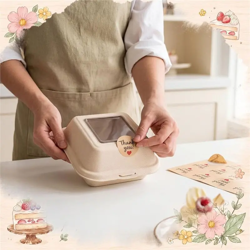 M11K-50 Set Bento Cake Box Clamshell Container Kit With Window For Birthdays, Weddings, Baby Showers, Holidays