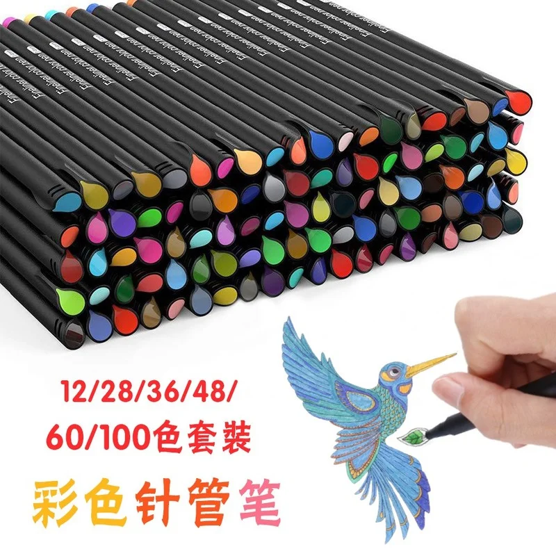 Color Gel Pen Waterborne 0.4 Syringe Pen Set 12-100 Color Art Hook Line Design Stroke Painting Pen