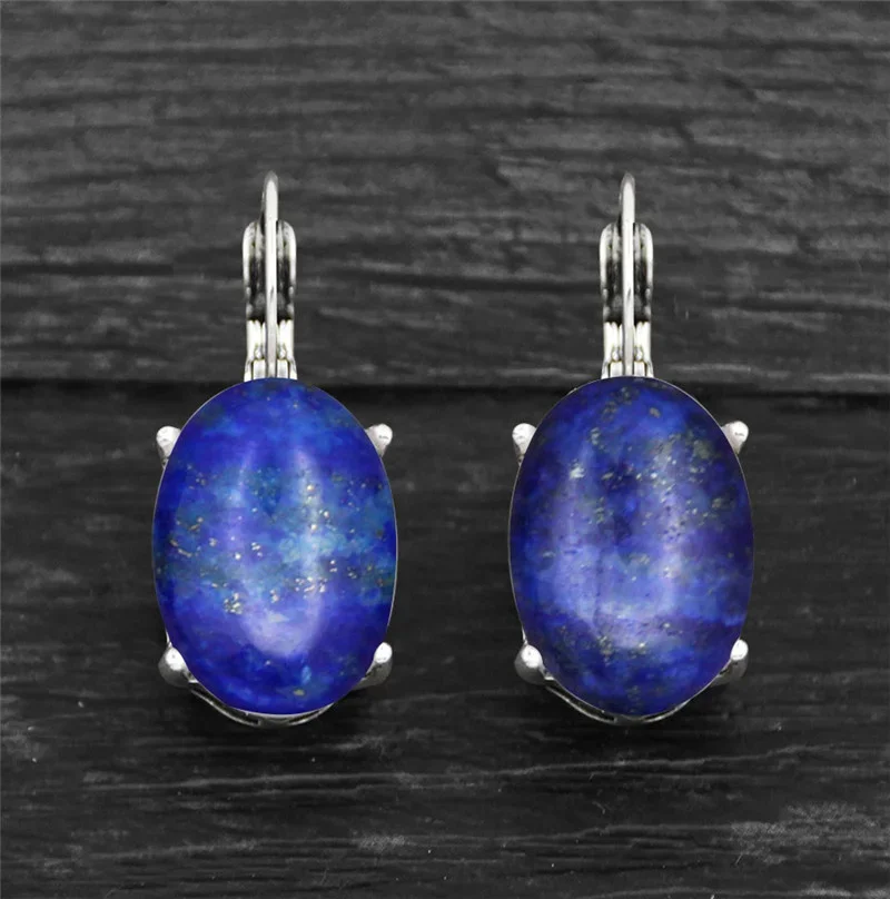 Vintage Natural Lapis Lazuli Tiger Eye Claw Cuff Earrings For Women Antique Silver Plated Natural Stone Unakite Fashion Earring