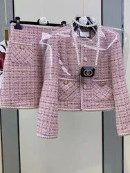 Kobiety elegancki Tweed w stylu Vintage pachnący garnitur Y2K Jacke płaszcz Top i spódnica dwuczęściowy zestaw strój zimowy strój żakardowy elegancka odzież imprezowa