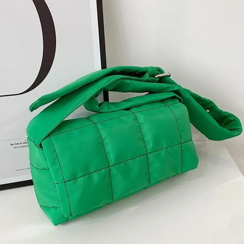 

340D Nylon Plaid Handbag Trendy Quilted Shoulder Bag Solid Color Casual Underarm Bag