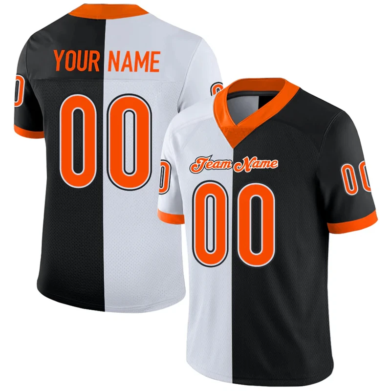 Fashion Split Two Color Graphic Football T Shirts For Men Custom Name Team Name Number Rugby T-shirts Loose Breathable Kids Tees