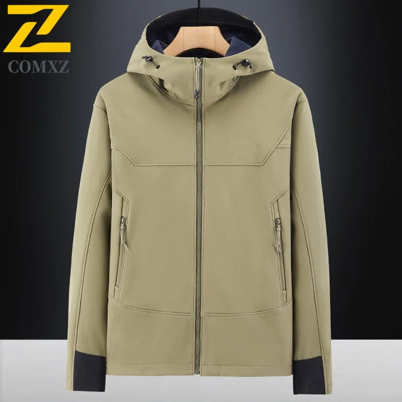 

Классическая куртка COMXZ, новинка 2025 года, мужская осенняя мода с капюшоном, легкое пальто для кемпинга, повседневная ветрозащитная одежда для пешего туризма