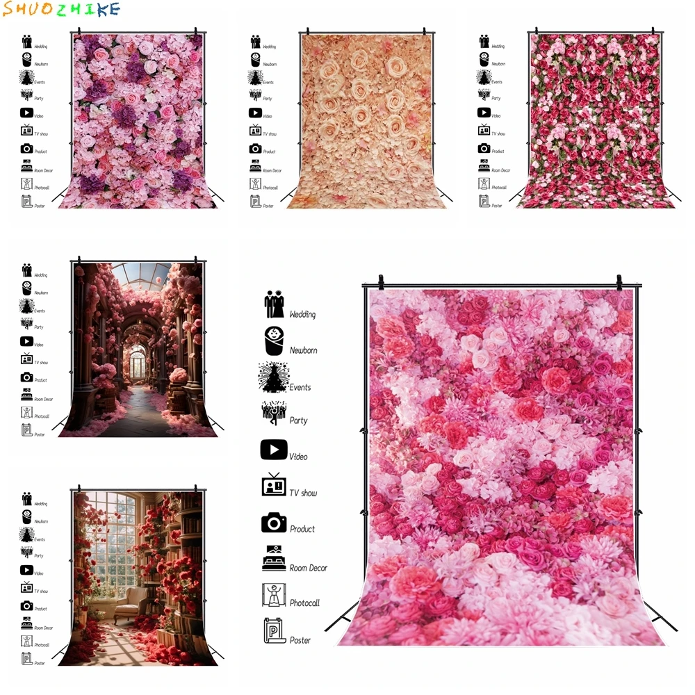 

Flowers Backdrop Pink Red Rose Wedding Valentine's Day Mother's Day Newborn Girls Birthday Party Photography Background Decor