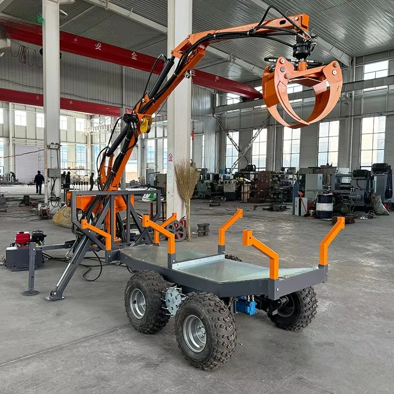 Best Price Gas Heavy Duty Log Trailer with Timber Crane Loader ATV Farm Loading Wagon Grapple Remolque