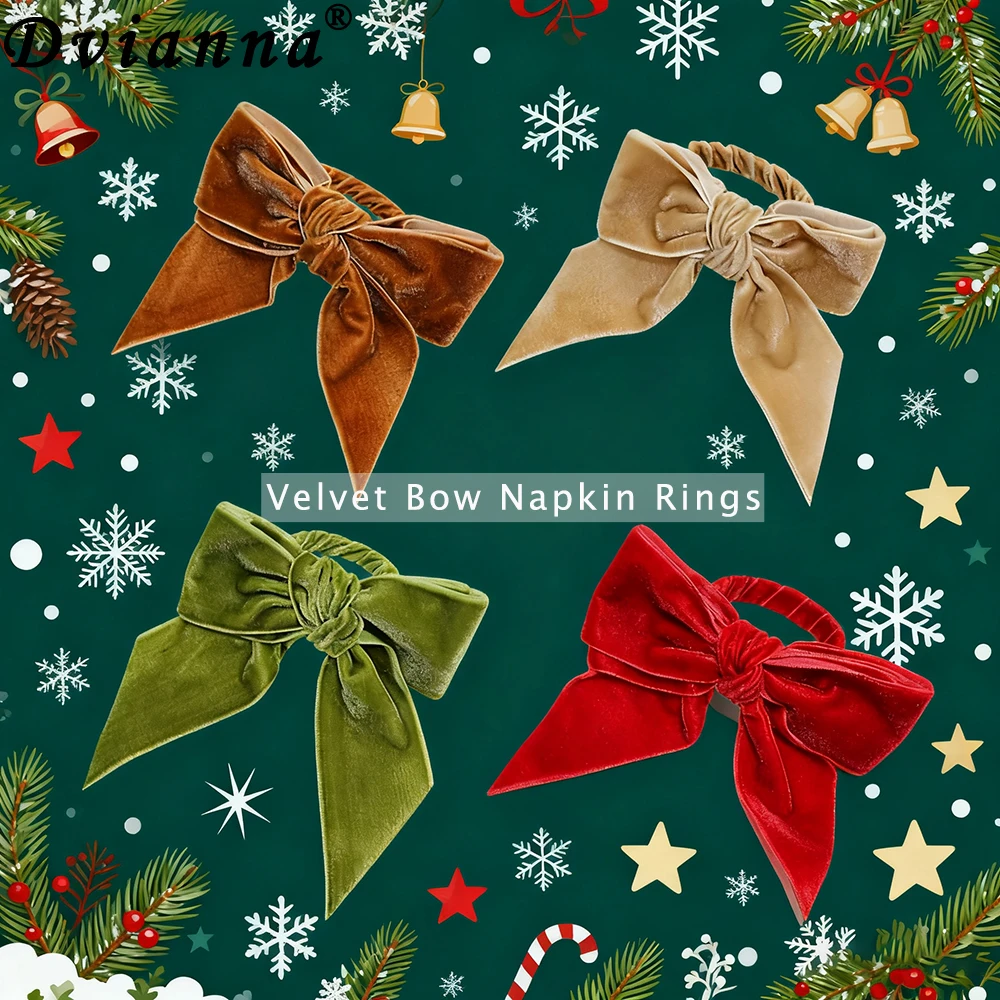 

6Pcs Christmas Napkin Rings Velvet Bow Napkin Holders for Thanksgiving Halloween Dinner Wedding Holiday Table Decorations