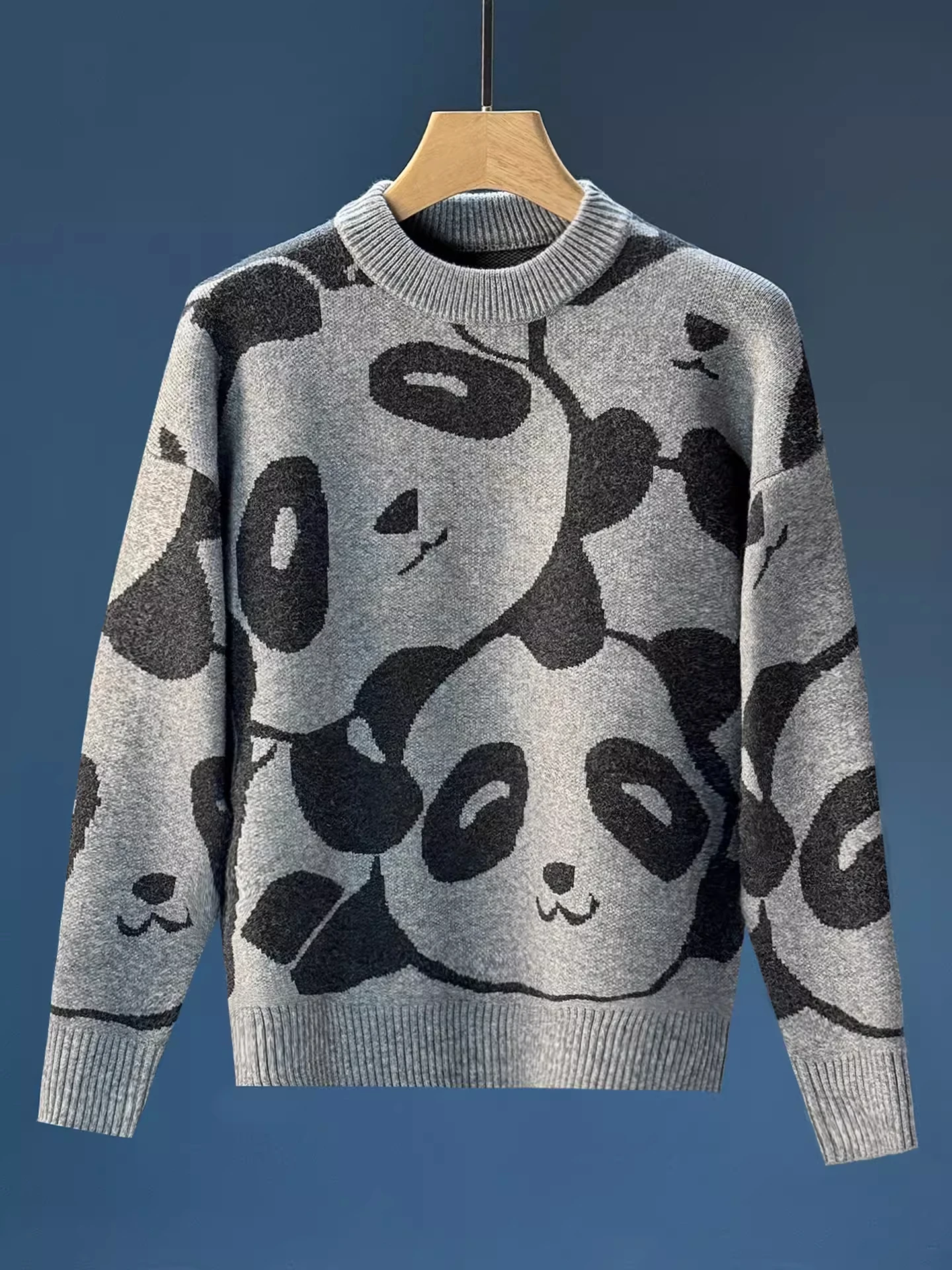 

Мужской вязаный свитер с вышивкой в мультяшном стиле, круглый вырез, свободный крой, осенне-зимний, американский модный бренд, повседневный, в стиле Lazy Sle