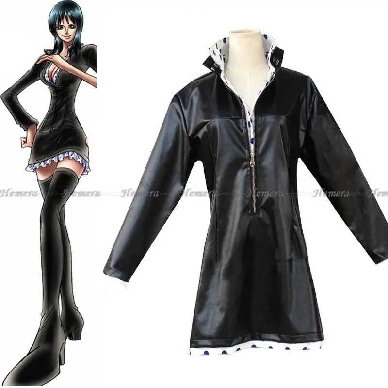 XXS-XXXL de Anime Nico Robin para mujer, uniforme negro para Cosplay, vestidos sexys para Halloween, chaqueta de cuero, prendas de vestir