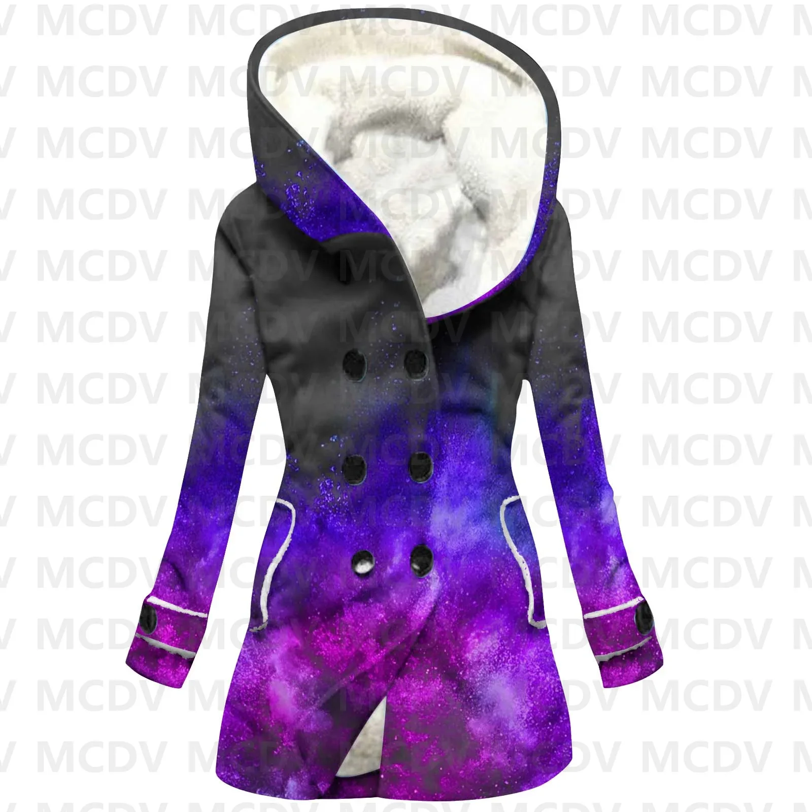 

Gradient Art 3D Printed Fleece Hooded Cloak Women Thick Warm Coat Women's Winter Warm Overcoat Casual Clothes 6 color