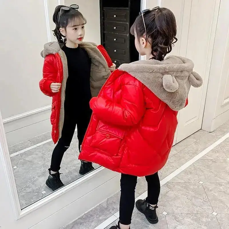 2026 winter new baby thickened cotton padded jacket boys and girls bright face hooded down jacket children's coat