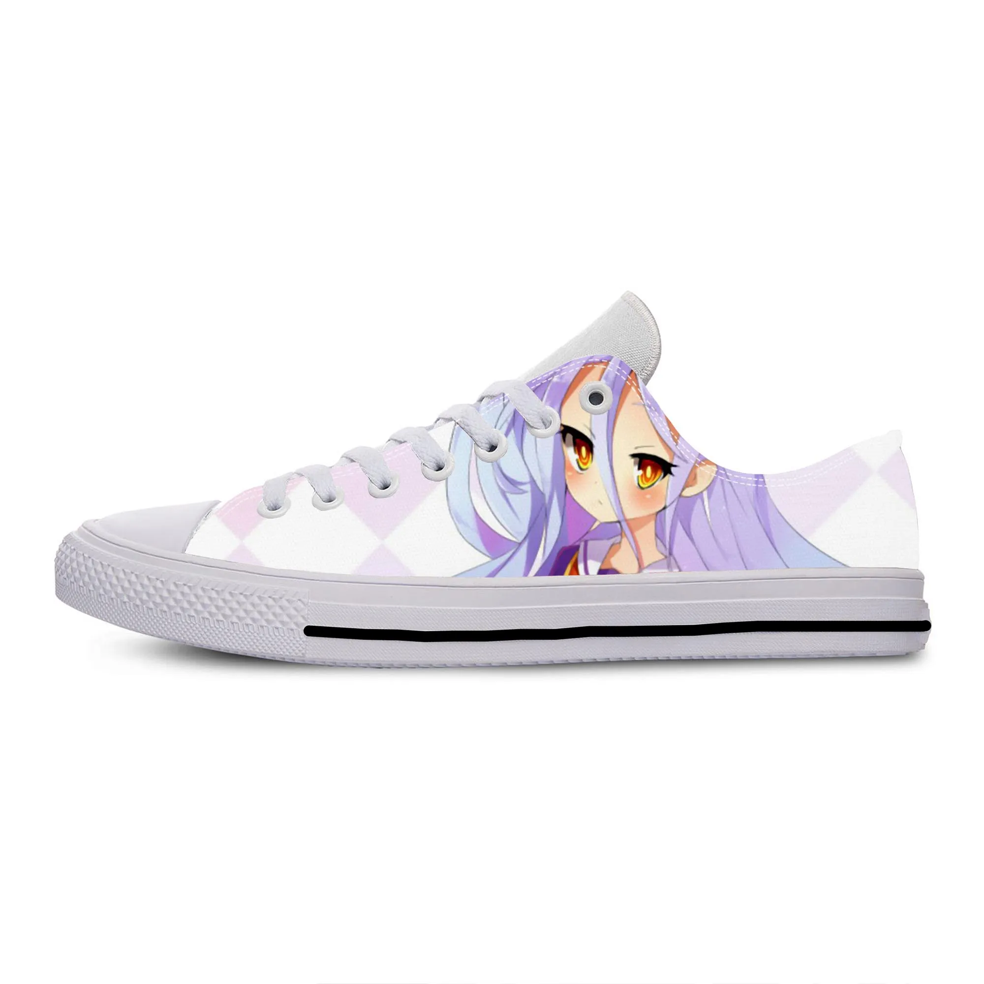 Japanese Anime Manga Cartoon No Game No Life Shiro Casual Cloth Shoes Low Top Breathable Lightweight 3D Print Men Women Sneakers