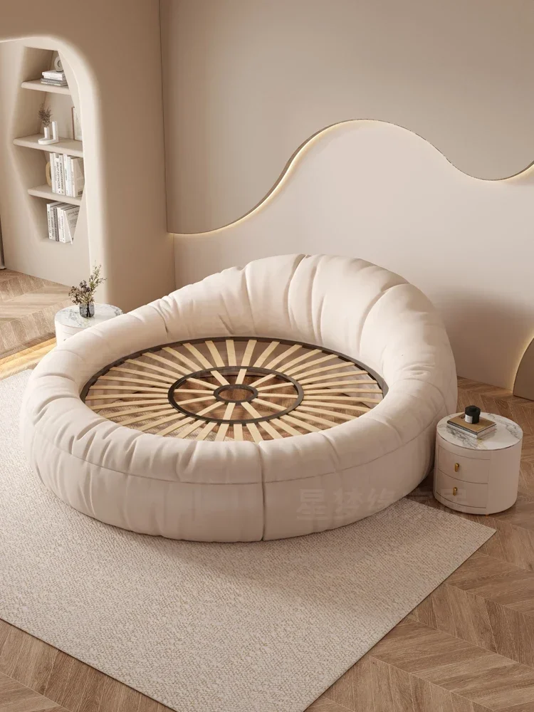 Big round bed, cream wind technology, fabric art bed, round double princess sleeping couple, homestay hotel, children's romantic