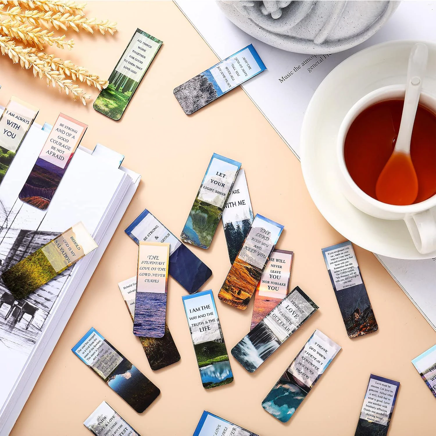 12PCS  Scripture Favorites with Abstract Scenic Bookmark Magnetic Pastel Design Inspirational Magnetic Bible Verse Bookmark