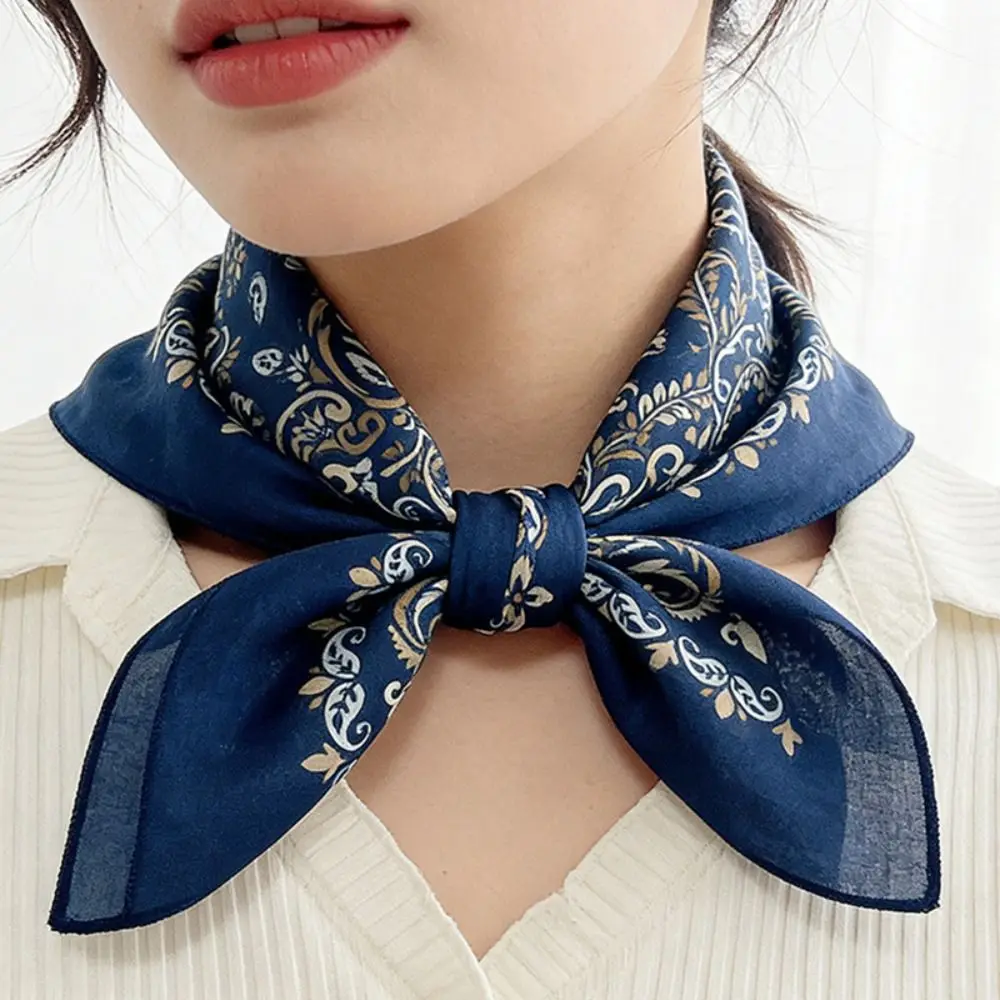 

Элегантный тонкий хлопковый квадратный платок, дышащий корейский маленький шарф, повязка для волос, повязка на голову, шелковый платок с принтом кешью, для улицы