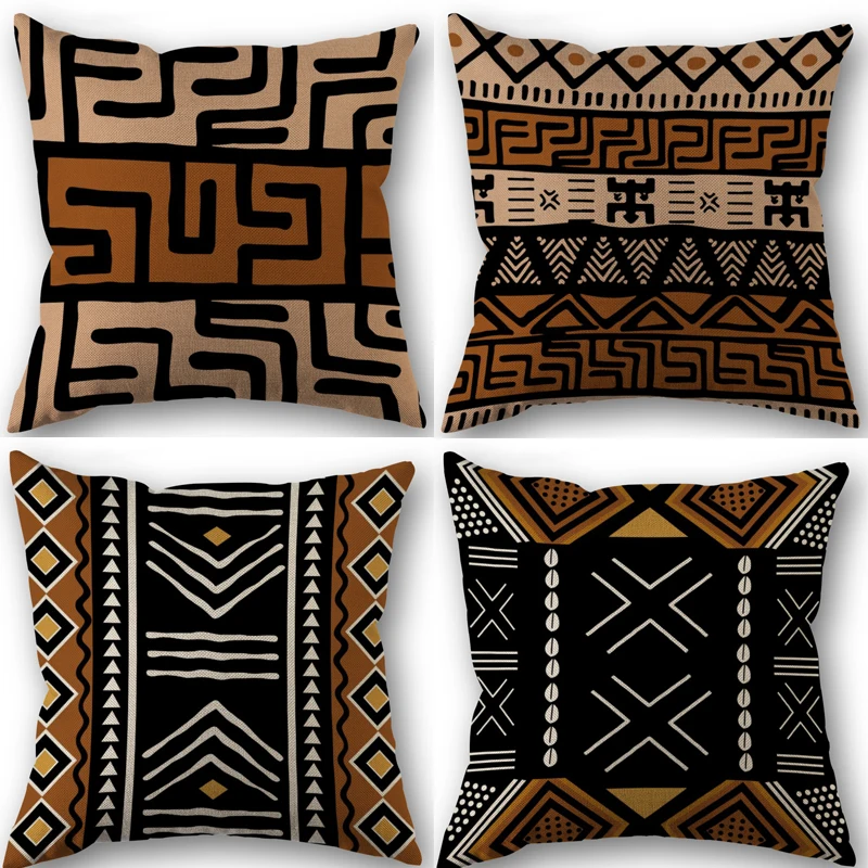 

Tribal Ethnic Colorful Bohemian Pattern Pillowcase Abstract Back Pattern Jacquard Throw Pillow Cover New Chinese Style