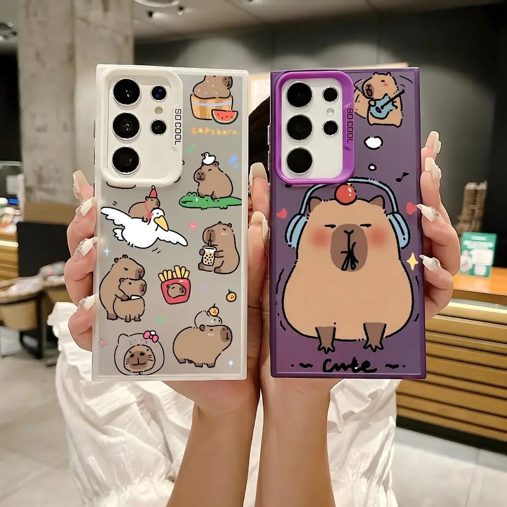 Cartoon Cute C-Capybara Phone Case For Samsung Galaxy S25 Edge S24 S23 S22 S21 S20 Ultra Silicone Colorful Silver Phone Case
