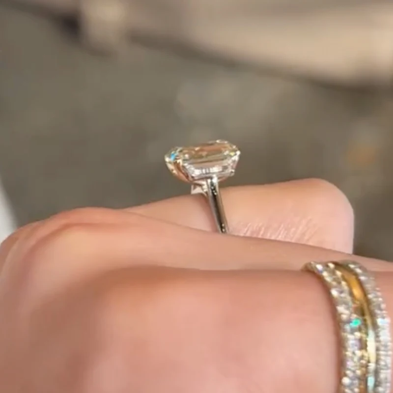 JOVOVASMILE Moissanite Wedding Rings 18k Gold 3.5carat 7x10mm Light Yellow Emerald Cut Two-Tone 14k Solid Gold Jewelry For Women