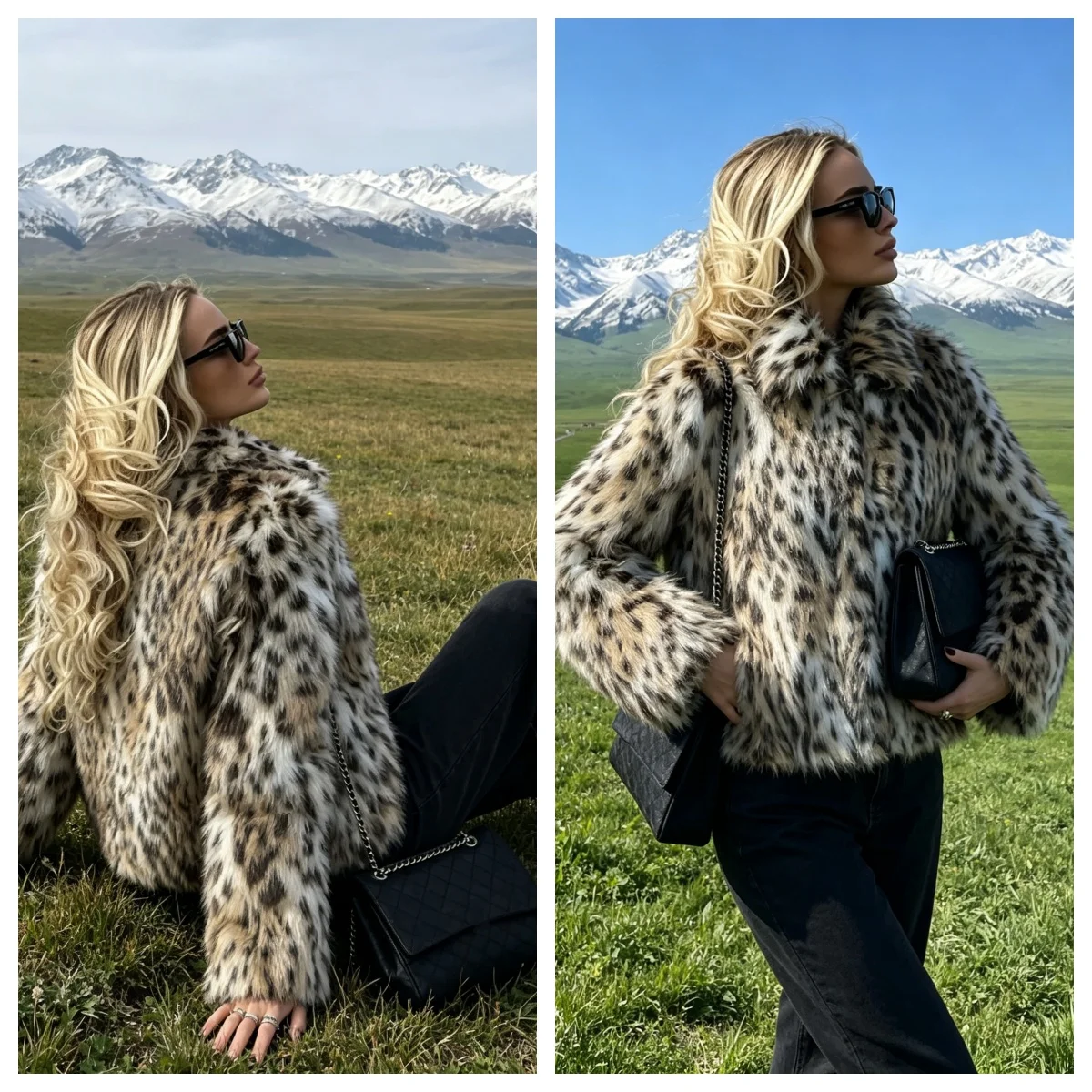 Fashion Leopard Faux Fur Coat Women Casual Lapel Single Breasted Plush Warm Overcoat 2025 Winter New Lady Cozy Print Streetwear